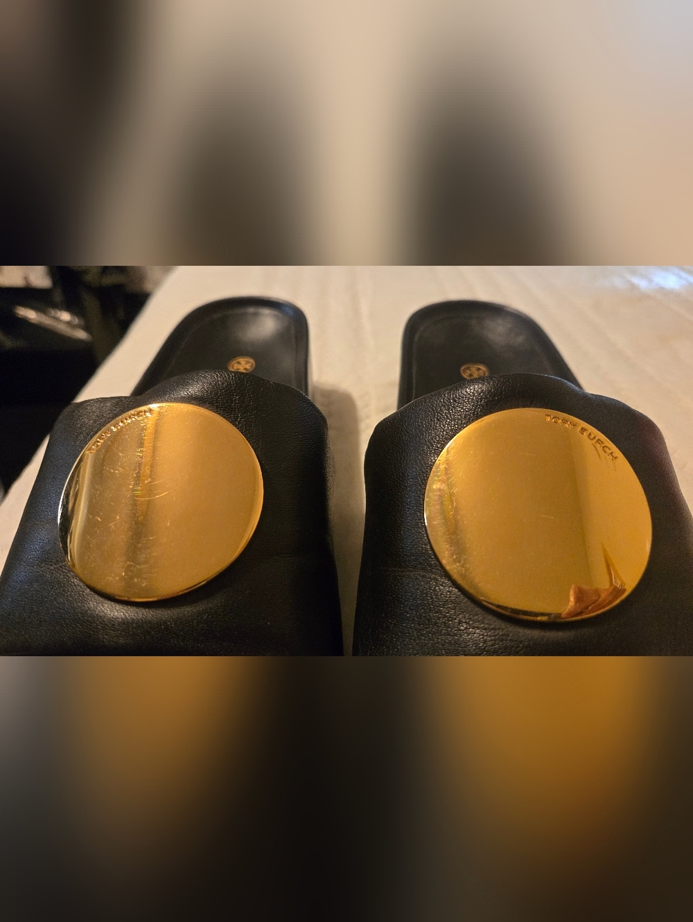 Tory Burch Black Slide Sandals with Gold Medallion - Picture 12 of 16